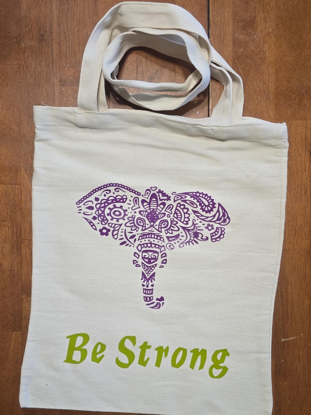 Canvas Tote Bag with Purple Elephant Design - Be Strong